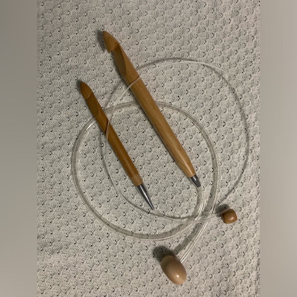 Set of  2 Chiaogoo flexible Tunisian crochet hooks, used size P & Q